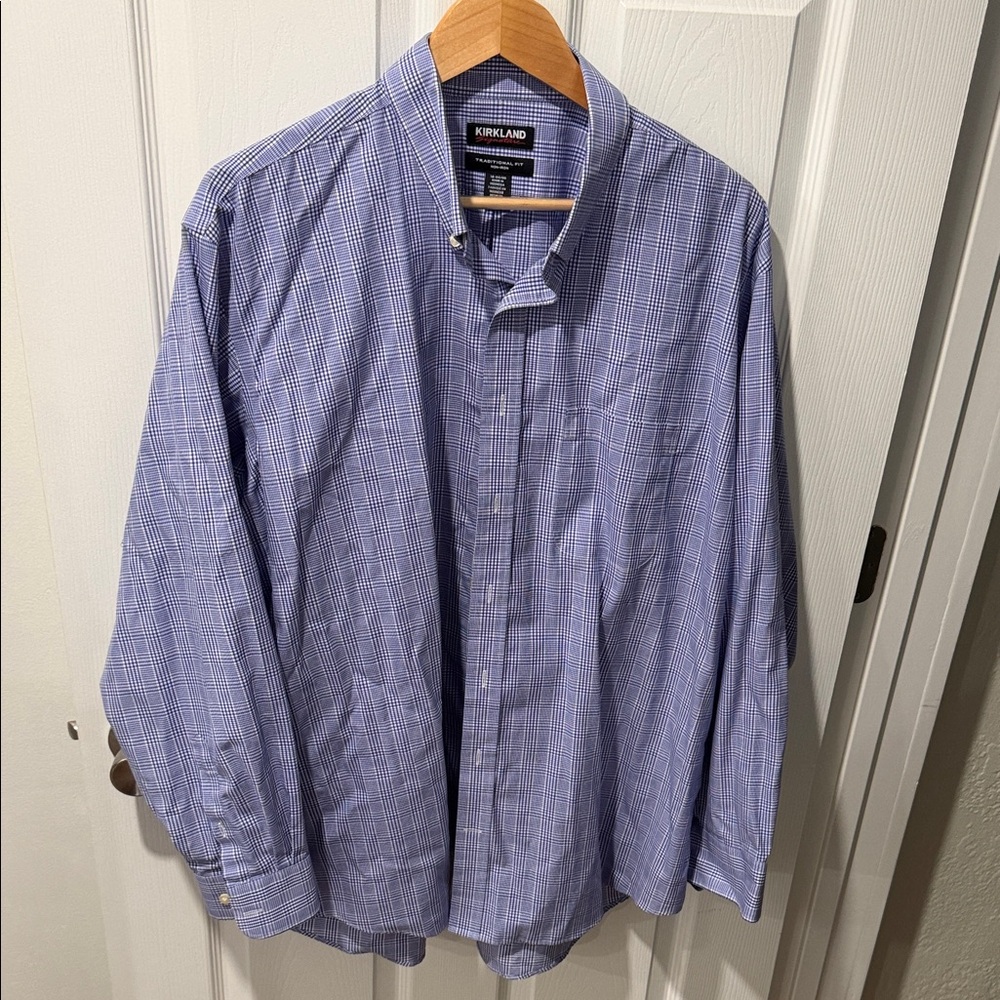 Kirkland Signature Men's Navy Plaid Button-Down Shirt